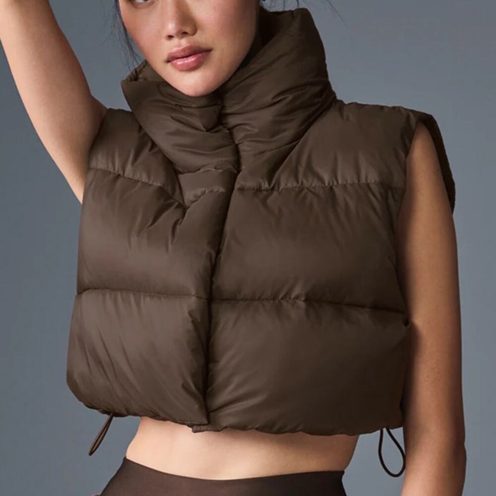 Alo Yoga Gold Rush Cropped Puffer Vest Espresso Size XS NWT Extra Small Brown